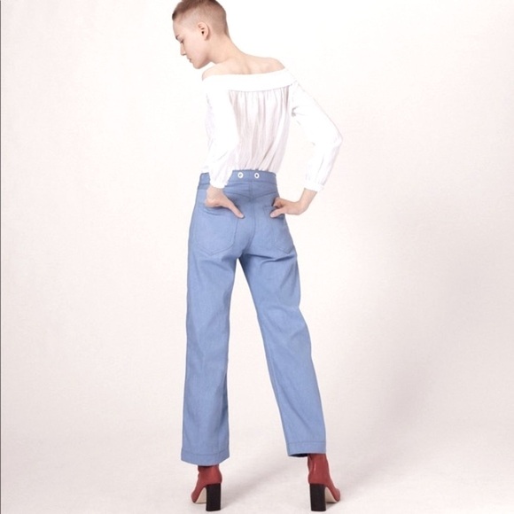 Rag & Bone Powder Blue Grommet Waist High Rise Cropped Flare Jeans 25" - Picture 5 of 9